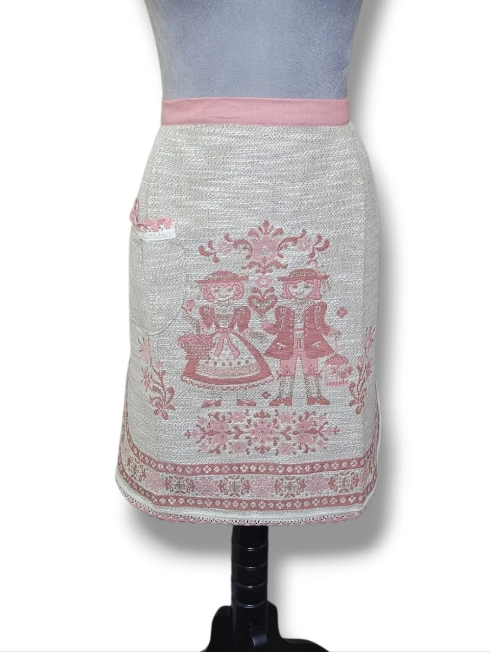 Vintage Kolf Austria Apron & Matching Oven Mit NWT Crochet Trim Linen Cotton